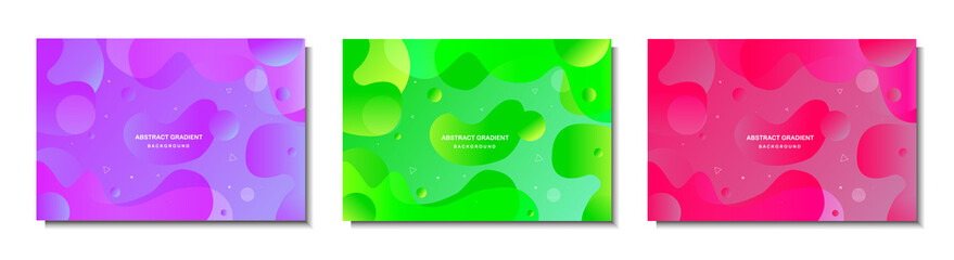 Set abstract colorful liquid background. Fluid shape composition. Design for poster, flyer, vector illustration. Purple, green, and red