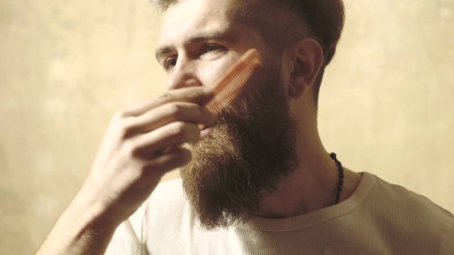 Moustache Wax. Hair salon and barber vintage. Barbershop Barbers and Barber salon. Morning bearded man with long beard and mustache. Hair Stylist and Barber.