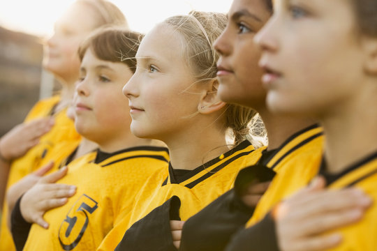 Soccer Players Singing National Anthem