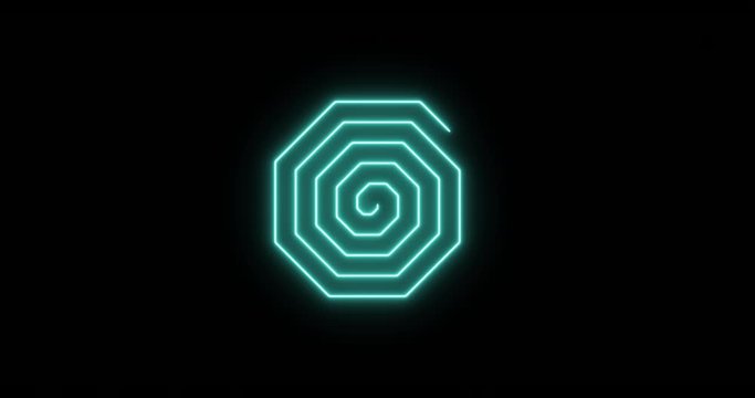 Beautiful octagonal blue neon spiral background.