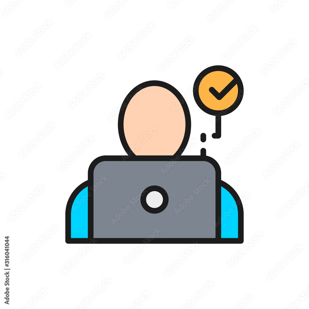 Aufkleber face verification for laptop, face scans for notebook flat color line icon.