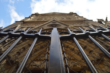 European cathedral with fence in foreground