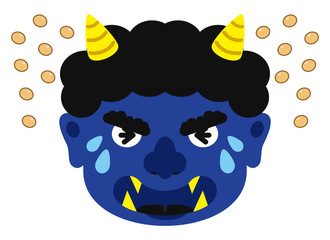 イラスト：鬼 おに オニ 節分 豆まき 素材 表情 顔 青鬼 アオオニ 青 あお（ベクター有）