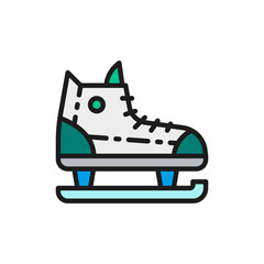 Skates, sports equipment flat color line icon.