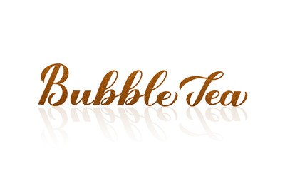 Bubble Tea calligraphy lettering with shadow. Letters made of bubblies.  Easy to edit vector template for logo design, banner, typography poster, flyer, sticker, drink menu for bar, cafe, restaurant.