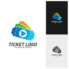Media Ticket Logo Design Vector, Movie Play Ticket logo template, Emblem, Creative design, Icon symbol concept