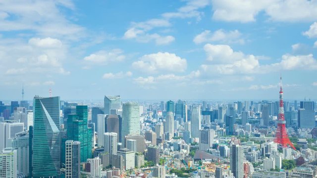 東京風景　タイムラプス　青空と緑と心地良い光