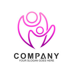 family logo with continuous line style, healthy people, adoption symbol, foundation and community care icon, parents and children vector, helping logo