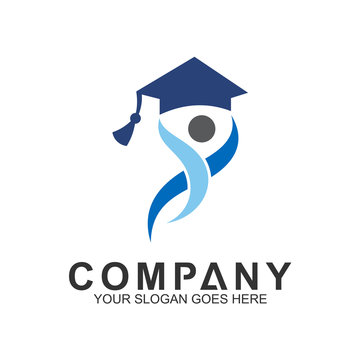education logo, happy people jump with graduation cap shape, science and knowledge, smart icon, creativity vector logo