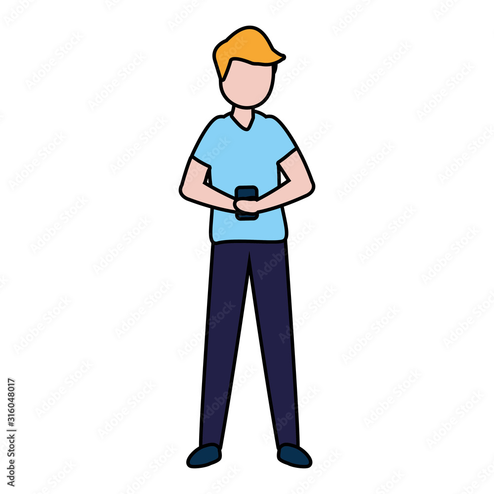 Poster man with smartphone avatar character