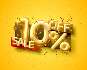Sale 10 off ballon number on the yellow background.