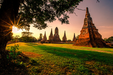 Background of Wat Chai Watthanaram in Phra Nakhon Si Ayutthaya province, tourists are always fond...