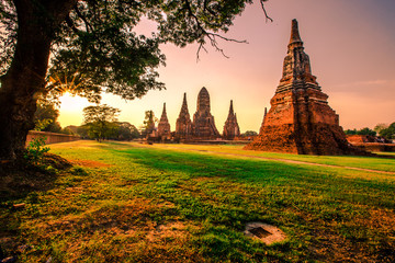 Background of Wat Chai Watthanaram in Phra Nakhon Si Ayutthaya province, tourists are always fond...