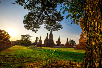 Background of Wat Chai Watthanaram in Phra Nakhon Si Ayutthaya province, tourists are always fond...