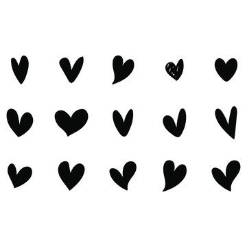 Black heart collection icon, love symbol, isolated on white, vector