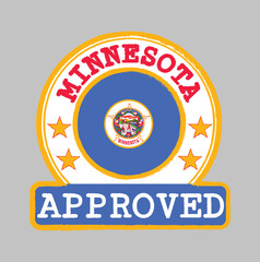 Vector Stamp of Approved logo with Minnesota flag in the round shape on the center.