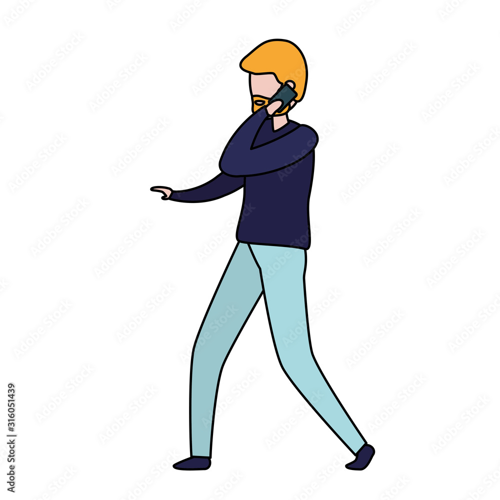 Poster man with smartphone avatar character