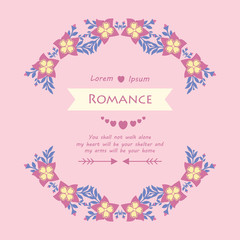 Wallpaper design for romance greeting card, with unique leaf and pink floral frame design. Vector