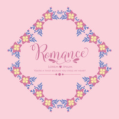 Wallpaper design for romance greeting card, with unique leaf and pink floral frame design. Vector