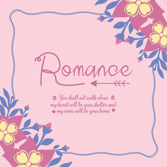 Wallpaper design for romance greeting card, with unique leaf and pink floral frame design. Vector