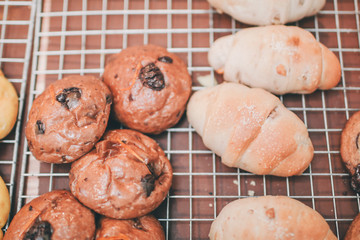 Homemade cookies Side view of a variety of cookies Group of various cookies Concept of food and pastry products Abundance of pastries bakery buns croissant Keep the post