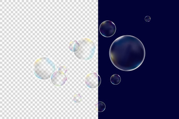 Realistic soap bubbles with rainbow reflection set isolated vector illustration - obrazy, fototapety, plakaty