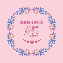 Pattern of leaf and floral frame with unique style, for romance greeting card design. Vector