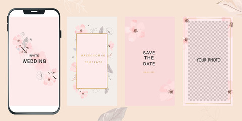 Luxury social Wedding  Invitation set,  invite thank you, rsvp modern card Design in pink and gray flower with leaf greenery branches  decorative Vector elegant rustic template