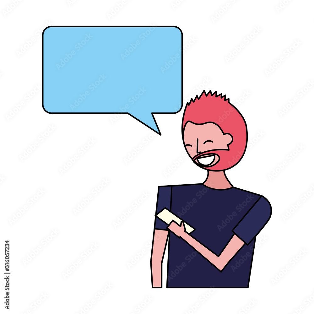 Poster man with smartphone and speech bubble character