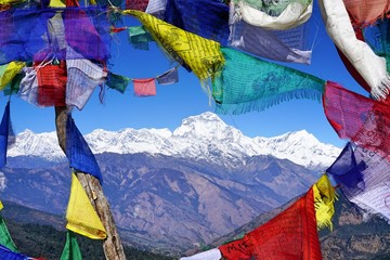 Mount Annapurna Through a Prayer Flag Window