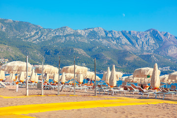exotic beach near mountains in the summer