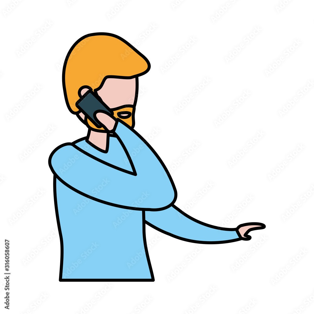 Poster man with smartphone avatar character