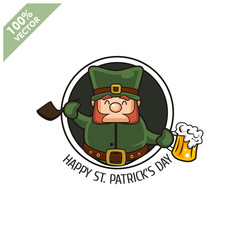 Saint Patrick's Day. Funny Leprechaun on a circle background. Vector illustration cartoon isolated silhouette