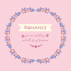 Ornament leaf and pink floral frame, for elegant romance poster decoration pattern. Vector