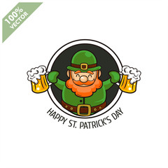 Saint Patrick's Day. Funny Leprechaun on a circle background. Vector illustration cartoon isolated silhouette