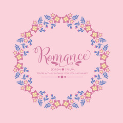 Fototapeta na wymiar Ornament leaf and pink floral frame, for elegant romance poster decoration pattern. Vector