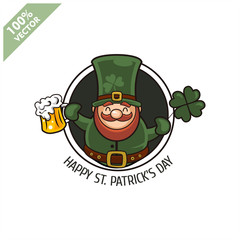 Saint Patrick's Day. Funny Leprechaun on a circle background. Vector illustration cartoon isolated silhouette