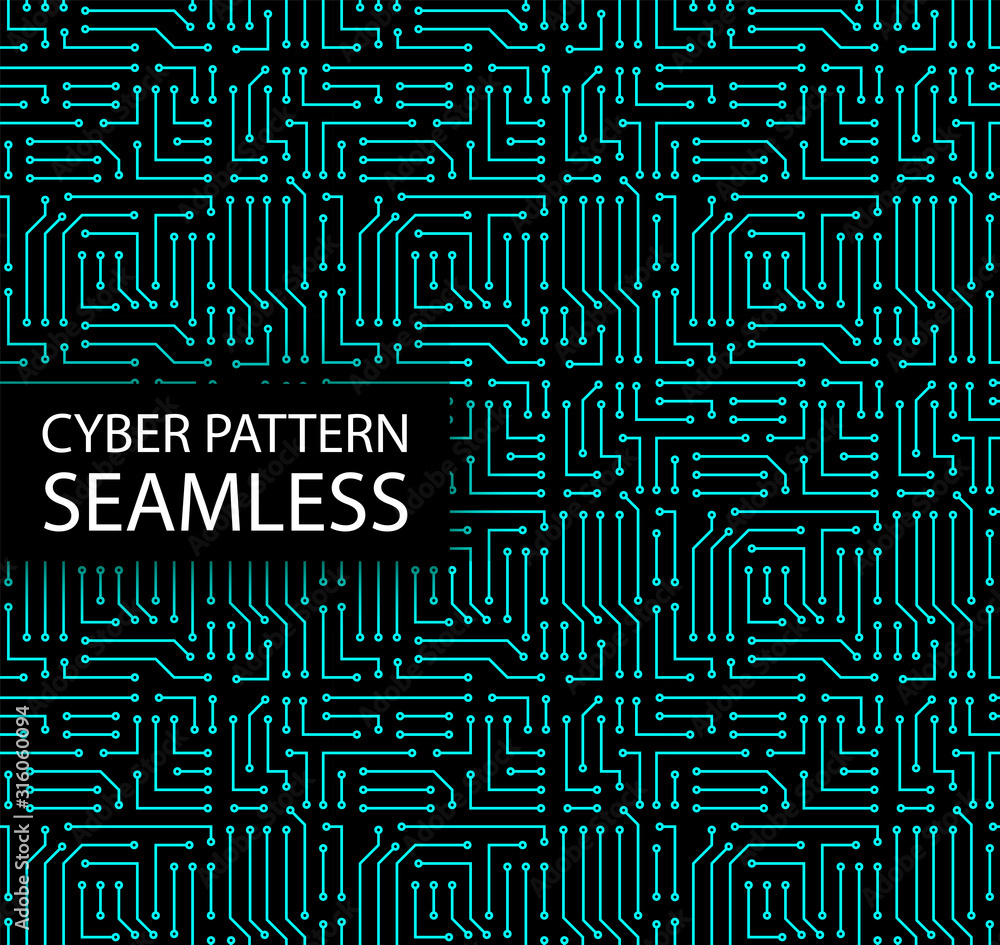 Leinwandbilder Seamless cyber pattern. Circuit board texture. Digital high tech style vector background