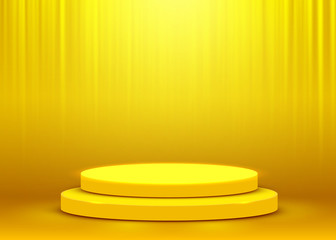 Stage Podium Scene for Award Ceremony illuminated with spotlight. Award ceremony concept. Stage backdrop.