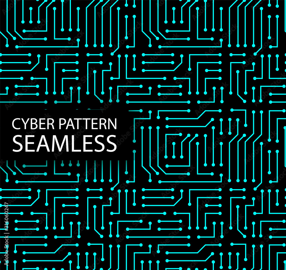 Fototapete seamless cyber pattern. circuit board texture. digital high tech style vector background
