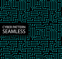 Seamless cyber pattern. Circuit board texture. Digital high tech style vector background