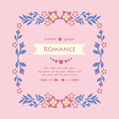 Romantic pattern pink flower frame, for elegant romance invitation card decoration. Vector