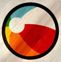 Vintage beach ball on wood grain texture