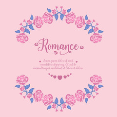 Beautiful decoration of leaf and pink rose flower frame, for romance invitation card design. Vector