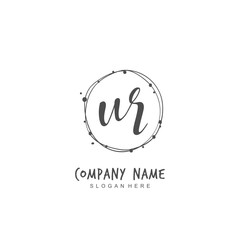  Handwritten initial letter U R UR for identity and logo. Vector logo template with handwriting and signature style.