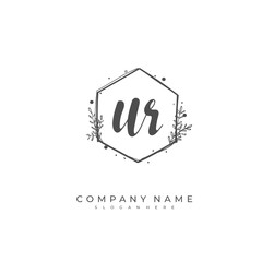  Handwritten initial letter U R UR for identity and logo. Vector logo template with handwriting and signature style.