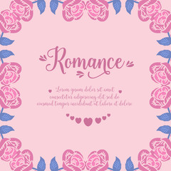 Crowd pink floral frame and unique shape leaf, for elegant romance greeting card wallpaper design. Vector