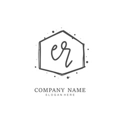 Handwritten initial letter E R ER for identity and logo. Vector logo template with handwriting and signature style.