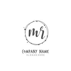 Handwritten initial letter M R MR for identity and logo. Vector logo template with handwriting and signature style.