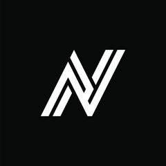 Initial letter N or AV logo template with straight line art symbol in flat design monogram illustration